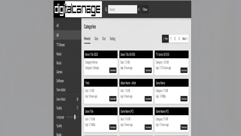 Screenshot van de browse-interface van Digital Carnage
